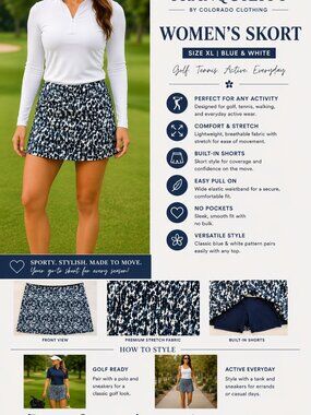 Tranquility by Colorado Clothing Skort Women SZXL Blue White Activewear Athletic